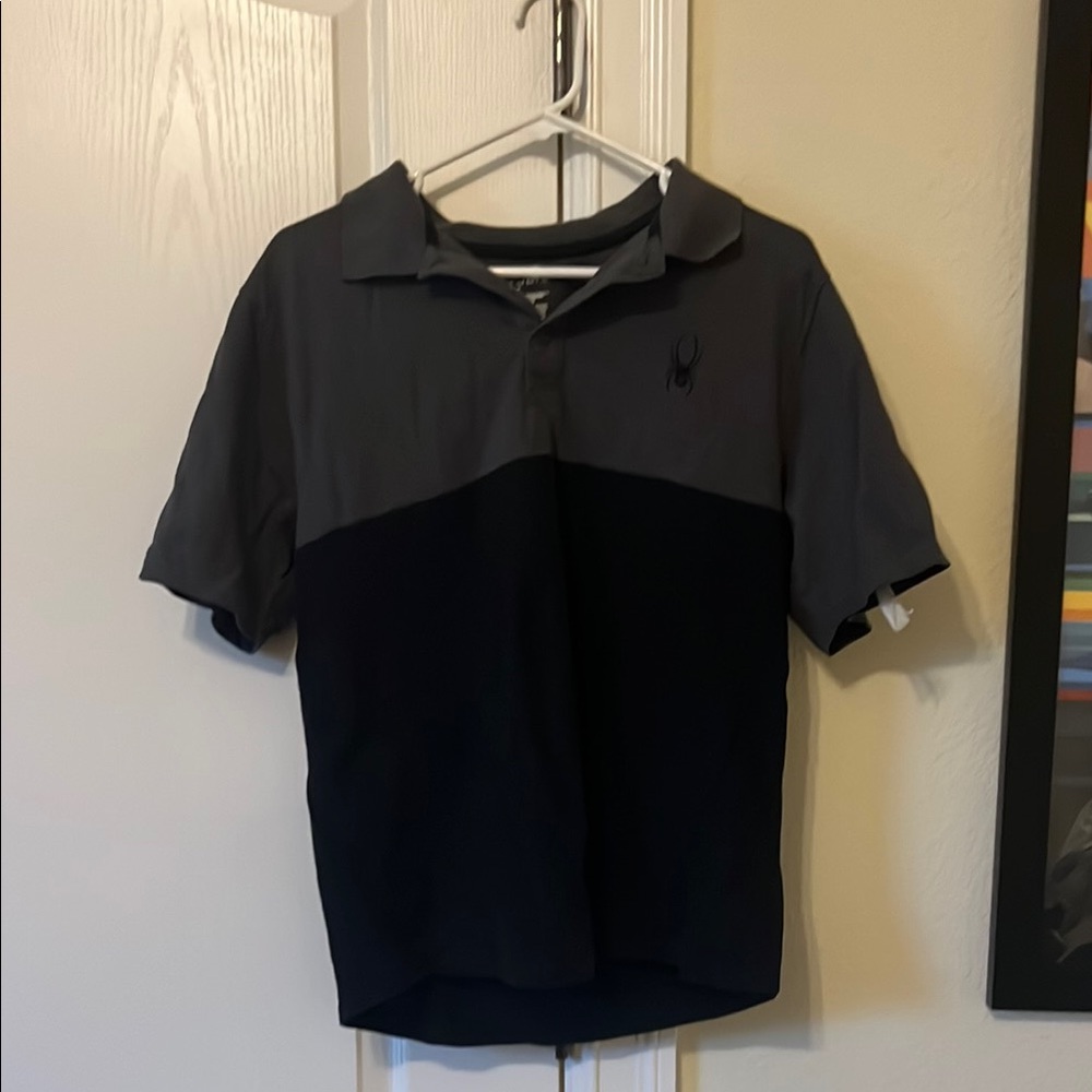Spyder Black and Gray Polo Shirt Performance Material